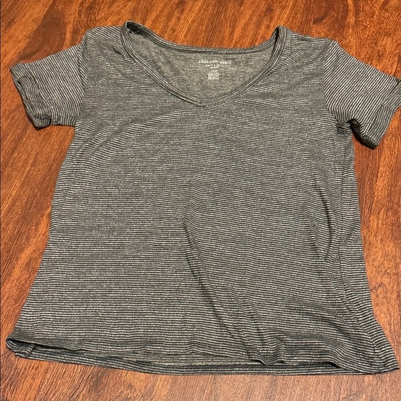 American Eagle Outfitters Tops - American Eagle Outfitters Black and Gray Striped V-Neck Soft & Sexy Plush Tee